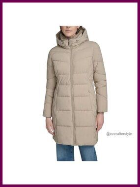 Women's Long Hooded Puffer Jacket Diamond Quilted Zip Winter Coat